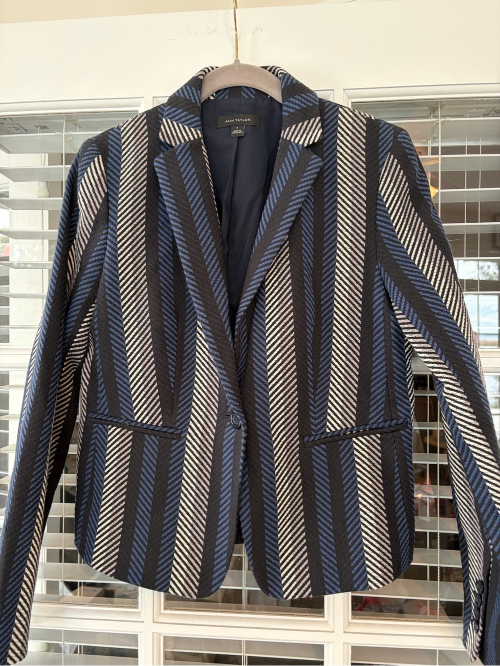 Ann Taylor Navy, Black & White Striped Women's Blazer